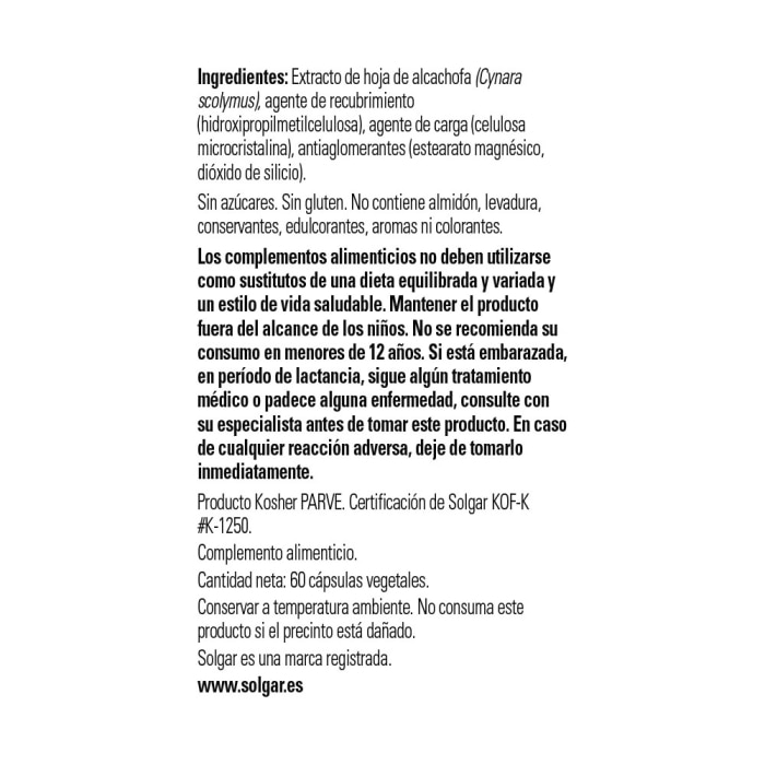 Solgar - Alcachofa extracto de hoja - 60 cápsulas vegetales