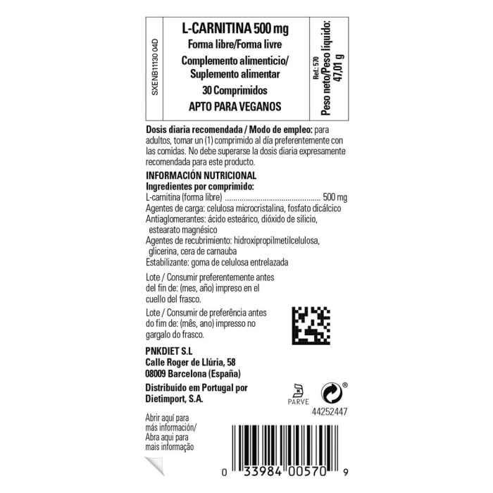 Solgar - L-carnitina 500 mg - 30 comprimidos