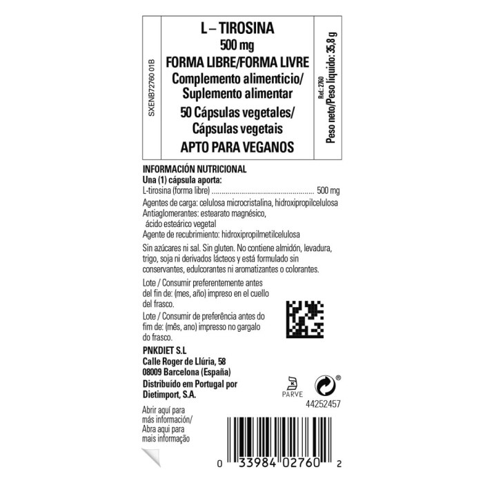 Solgar - L-tirosina 500 mg - 50 cápsulas vegetales