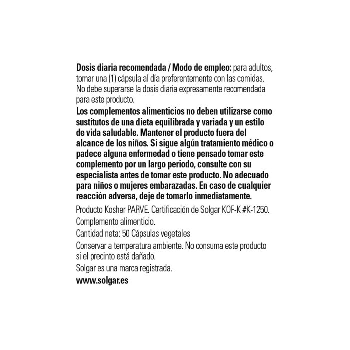 Solgar - L-tirosina 500 mg - 50 cápsulas vegetales