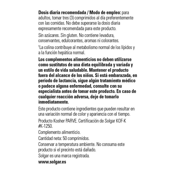 Solgar - Factores lipotrópicos - 50 comprimidos