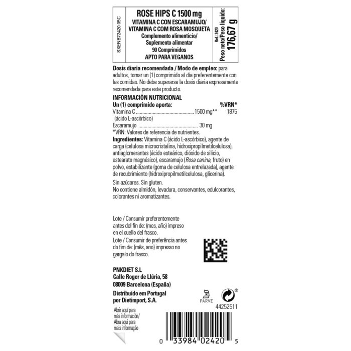 Solgar - Rose Hips - Vitamina C 1500mg con Escaramujo - 90 comprimidos