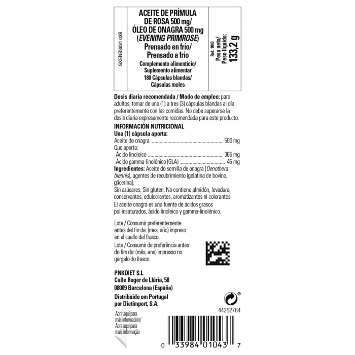 Solgar - Aceite de Prímula de Rosa 500 mg (Onagra) - 180 cápsulas blandas