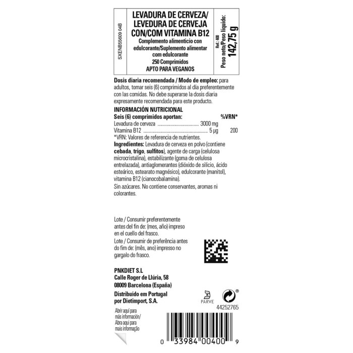 Solgar - Levadura de cerveza con vitamina B12 - 250 comprimidos