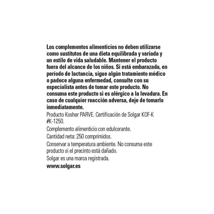Solgar - Levadura de cerveza con vitamina B12 - 250 comprimidos
