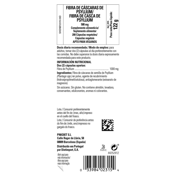 Solgar - Fibra de cáscaras de psyllium 500 mg - 200 cápsulas vegetales
