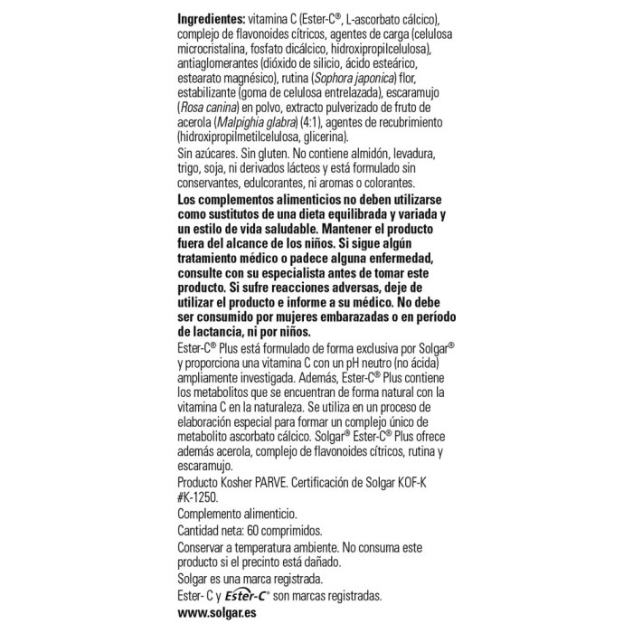 Solgar - Ester C® PLUS 1000 mg vitamina C - 60 comprimidos
