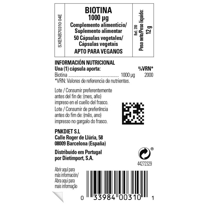 Solgar - Biotina 1000 μg - 50 cápsulas vegetales