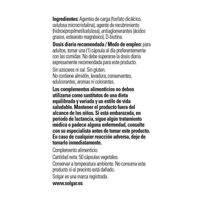 Solgar - Biotina 1000 μg - 50 cápsulas vegetales