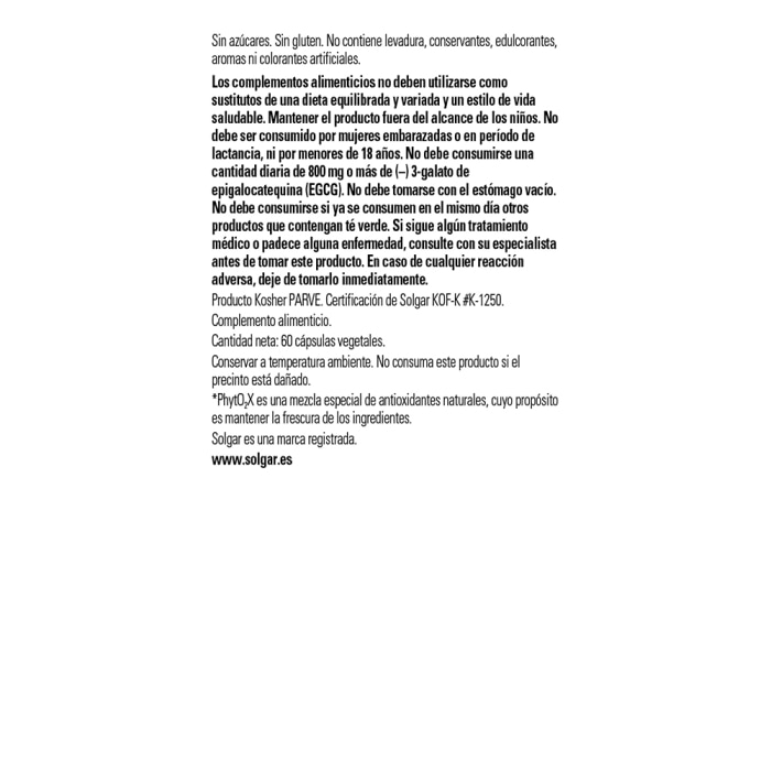 Solgar - Té verde - 60 cápsulas vegetales