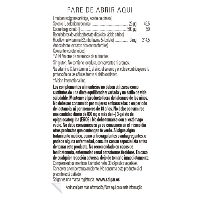 Solgar - Fórmula Antioxidante Avanzada - 30 cápsulas vegetales