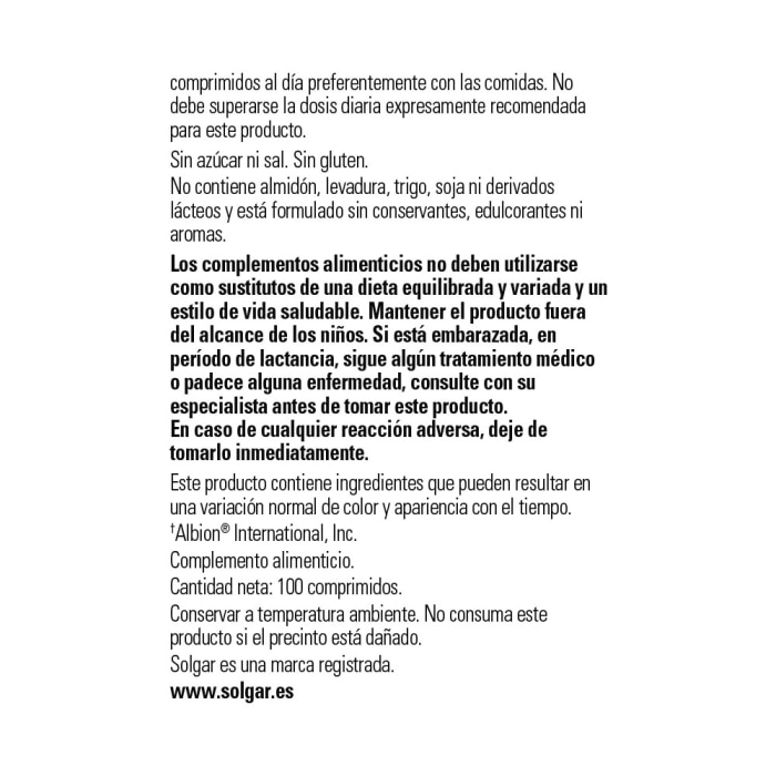 Solgar - Magnesio quelado - 100 comprimidos