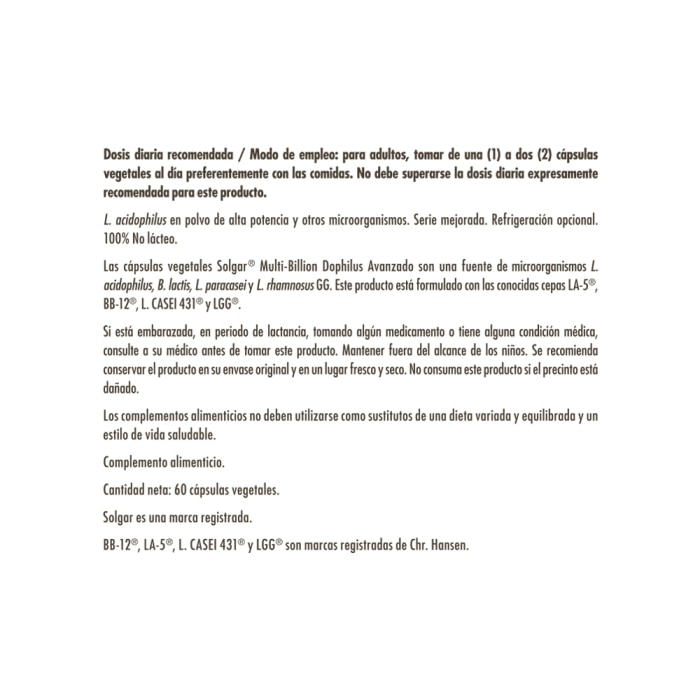 Solgar - Advanced Multi-billion dophilus - 60 cápsulas vegetales