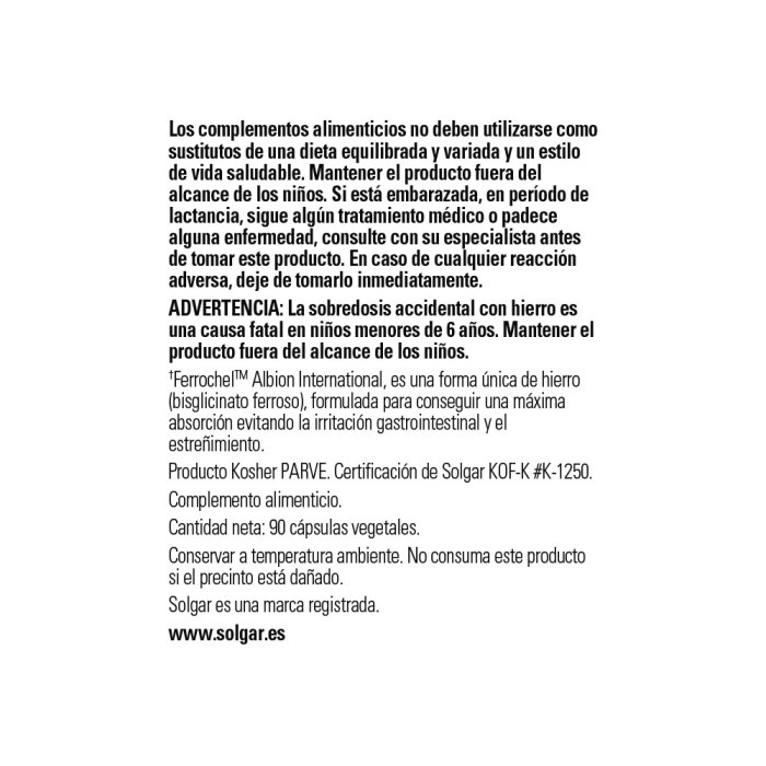 Solgar - Hierro GentleTM - 90 cápsulas vegetales