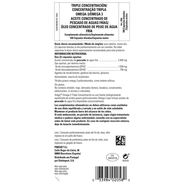 Solgar - Omega 3 triple concentración - 100 cápsulas blandas