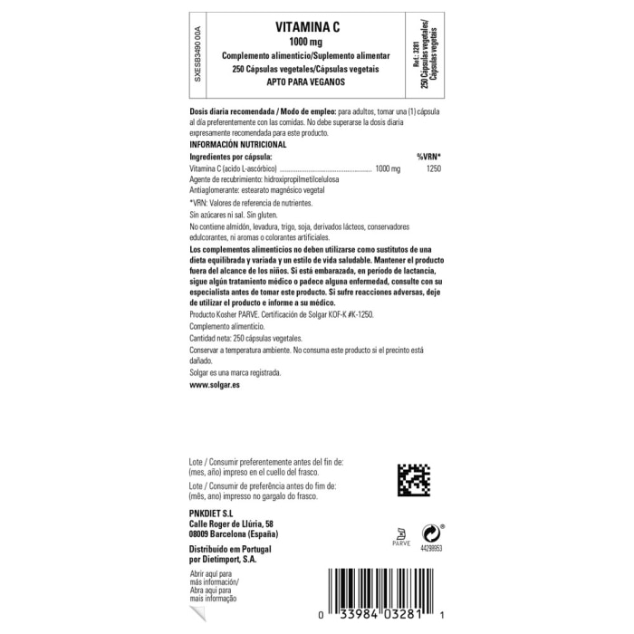 Solgar - Vitamina C 1000 mg - 250 cápsulas vegetales