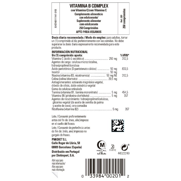 Solgar - Vitamina B-complex con Vitamina C - 250 comprimidos