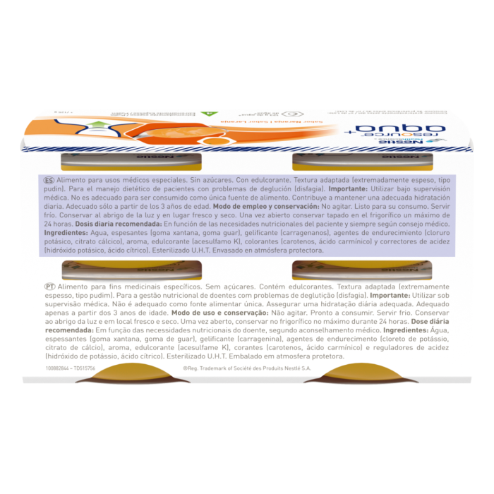Resource® Aqua+ Gelificada - Naranja - Pack 4 tarrinas de 125g