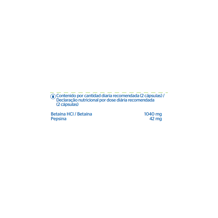 Tabla nutricional Pure® Encapsulations Betaína HCl Pepsina 90 cápsulas