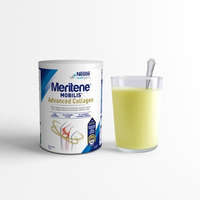 Meritene® Mobilis Advanced Collagen sabor Limón y vaso